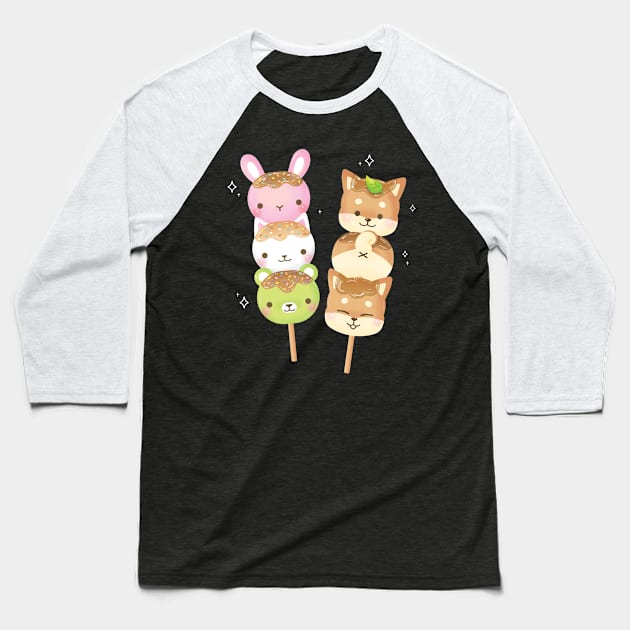 Cutie Mochi Dango Balls Baseball T-Shirt by Maggieful Designs